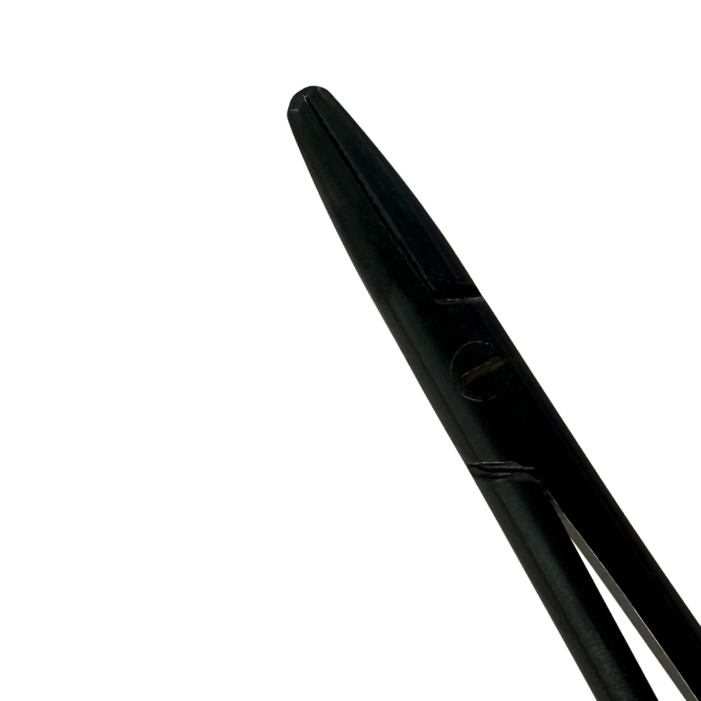 Macro view of tungsten carbide needle-gripping surfaces on Castroviejo holder 5513B