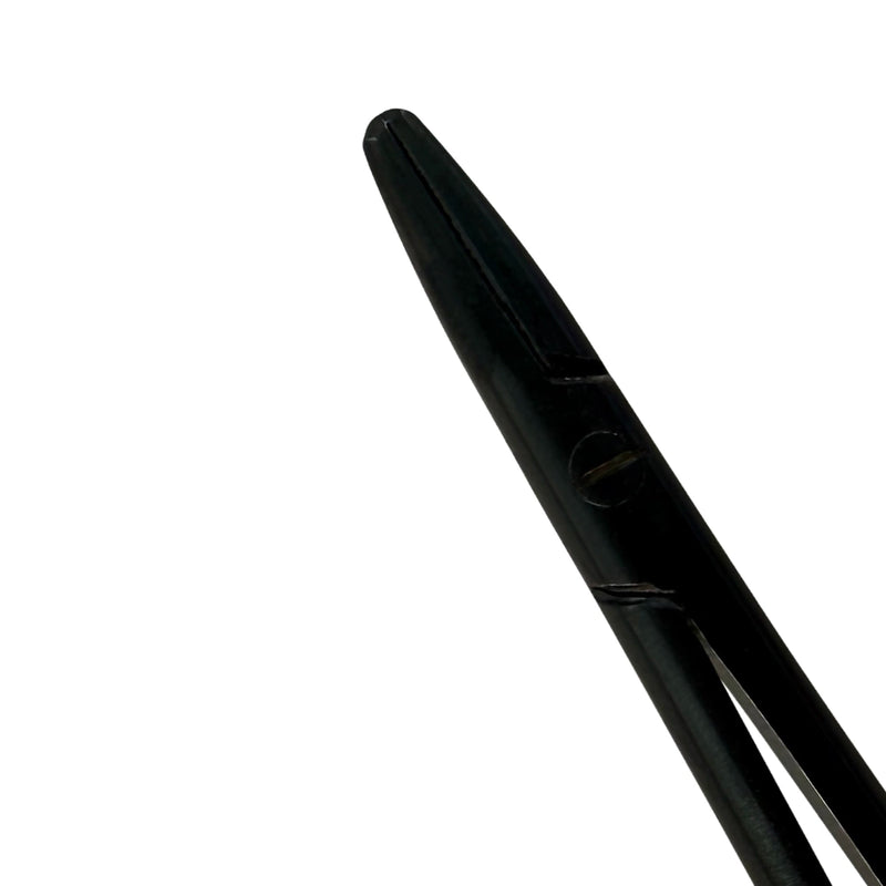 Macro view of tungsten carbide needle-gripping surfaces on Castroviejo holder 5513B