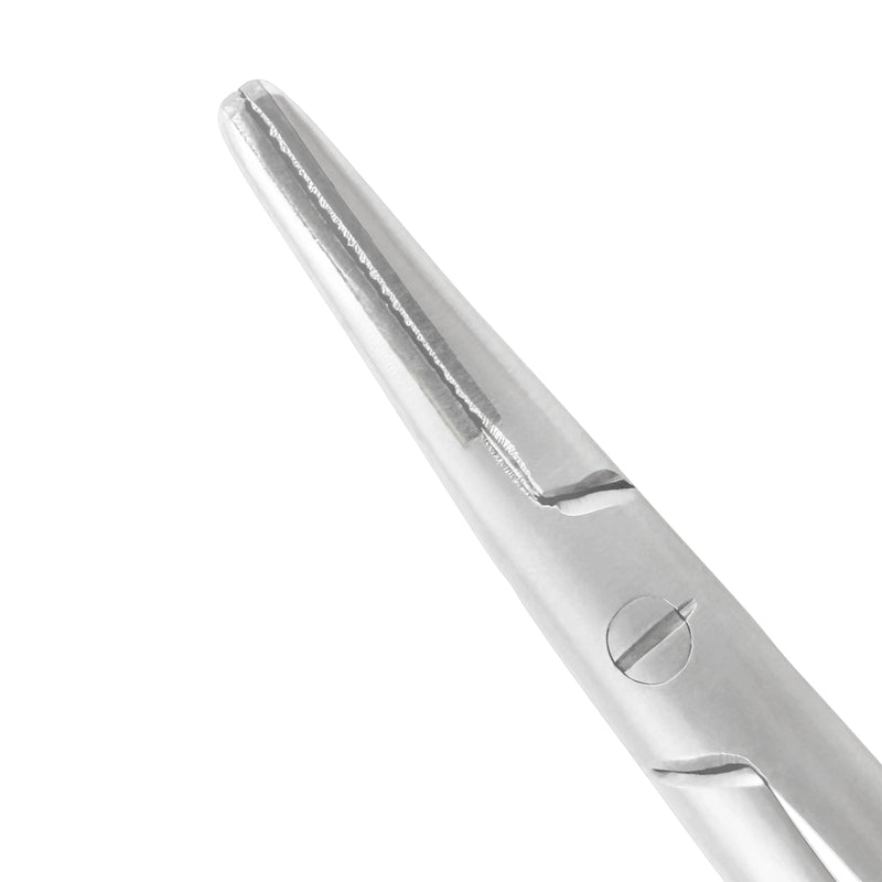 Macro detail of the curved working end on the 16 cm Castroviejo needle holder, SKU 5409C