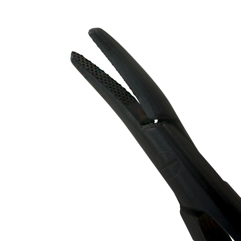 Close-up detail of the longer curved Castroviejo Black Edition needle holder 5516B