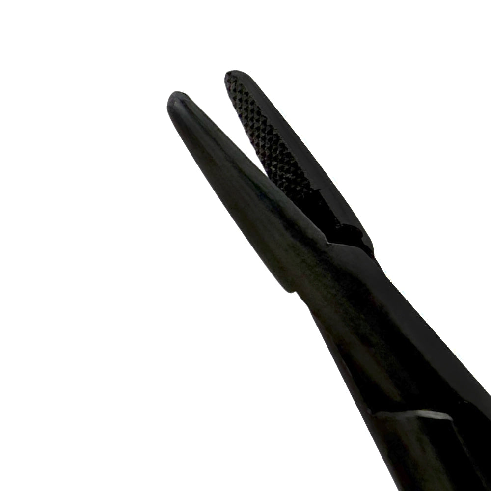 Close-up detail of 18 cm straight Castroviejo Black Edition needle holder 5514B
