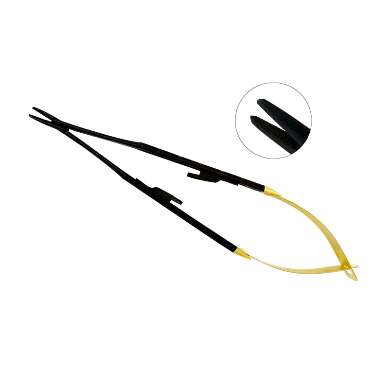 Straight Castroviejo needle holder with tungsten carbide gripping jaws, Black Edition, 16 cm