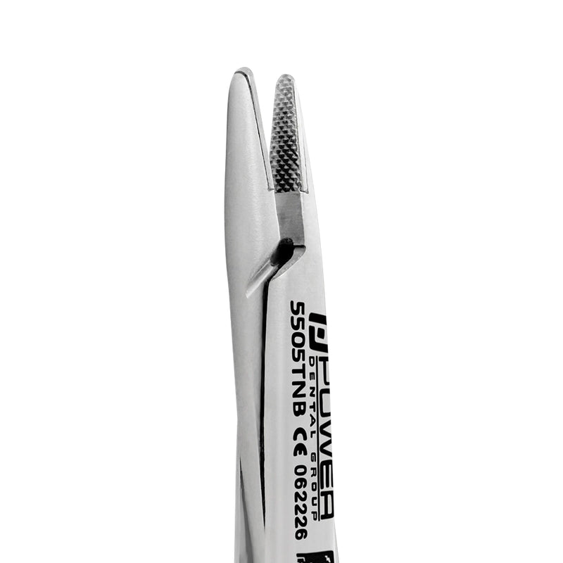 Close-up of tungsten carbide gripping sections on Crile-Wood Micro needle holder SKU 5505TNB