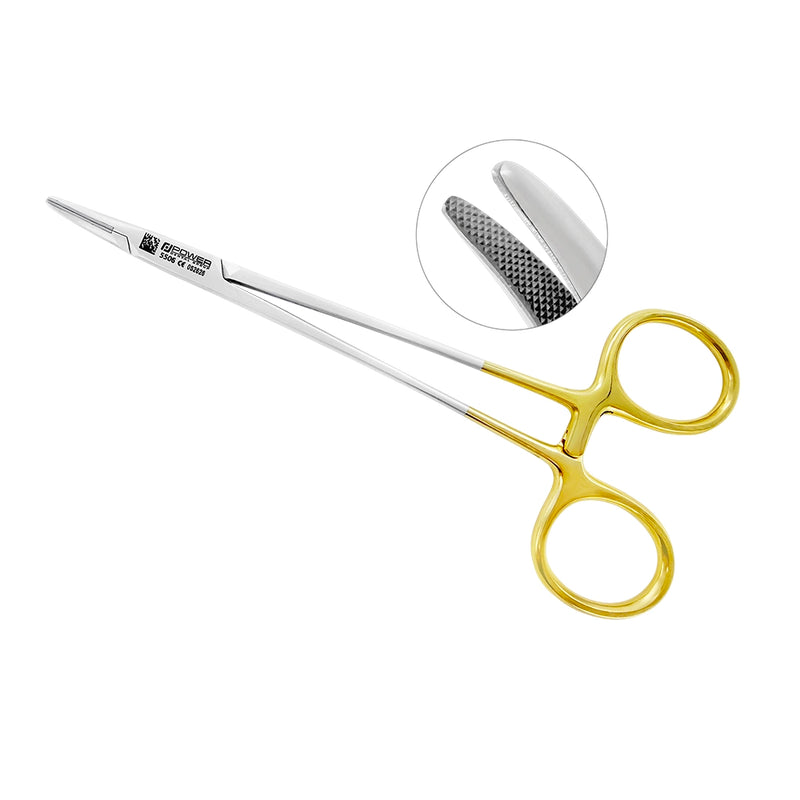 Crile-Wood needle holder with curved tungsten carbide jaws, 15 cm, SKU 5506