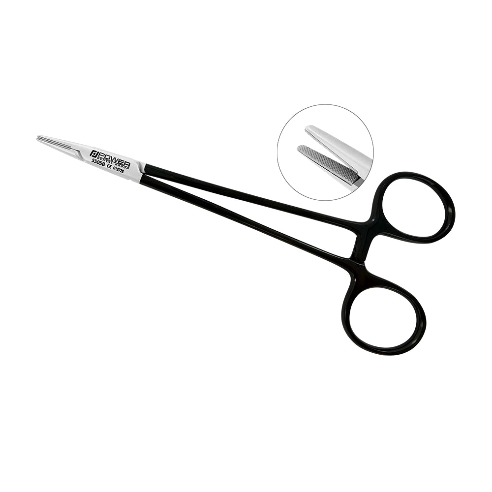 Crile-Wood straight needle holder, 15 cm, Black Edition with tungsten carbide gripping jaws, SKU 5505B