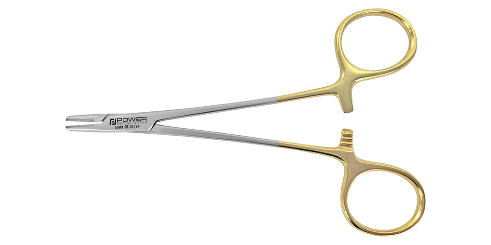 Additional view of 11.5 cm Derf needle holder with ring handles and locking ratchet