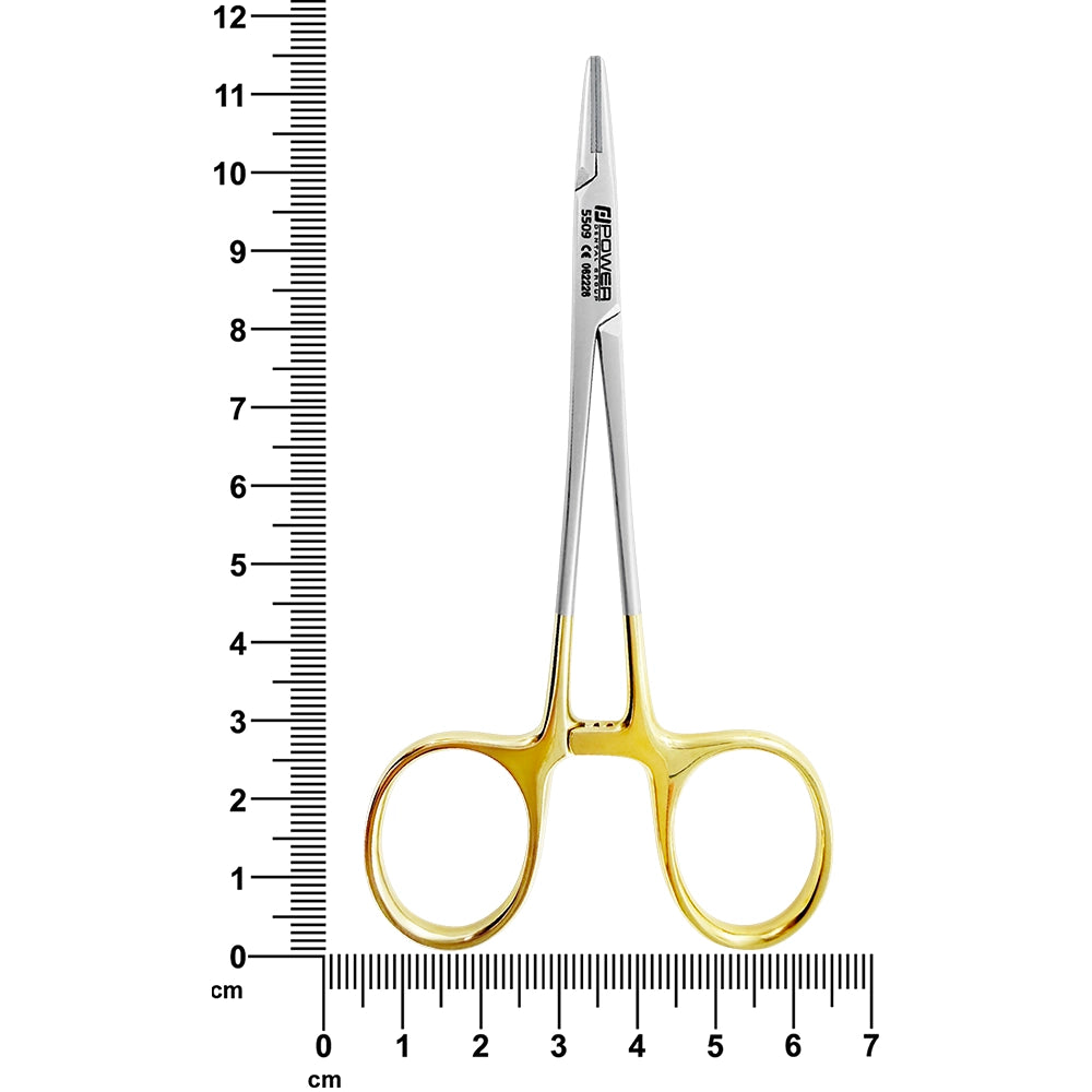 Derf straight needle holder, SKU 5509, pictured beside a ruler for scale