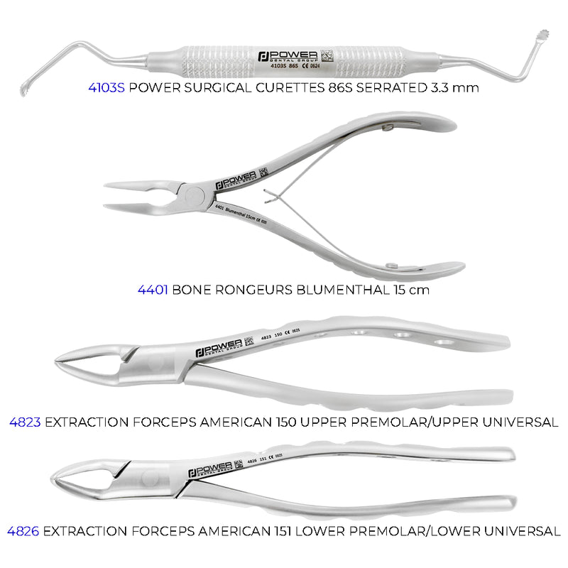 Dr. Clark Oakey General Practice Kit instruments set 2 with Lucas curette, bone rongeur, and extraction forceps