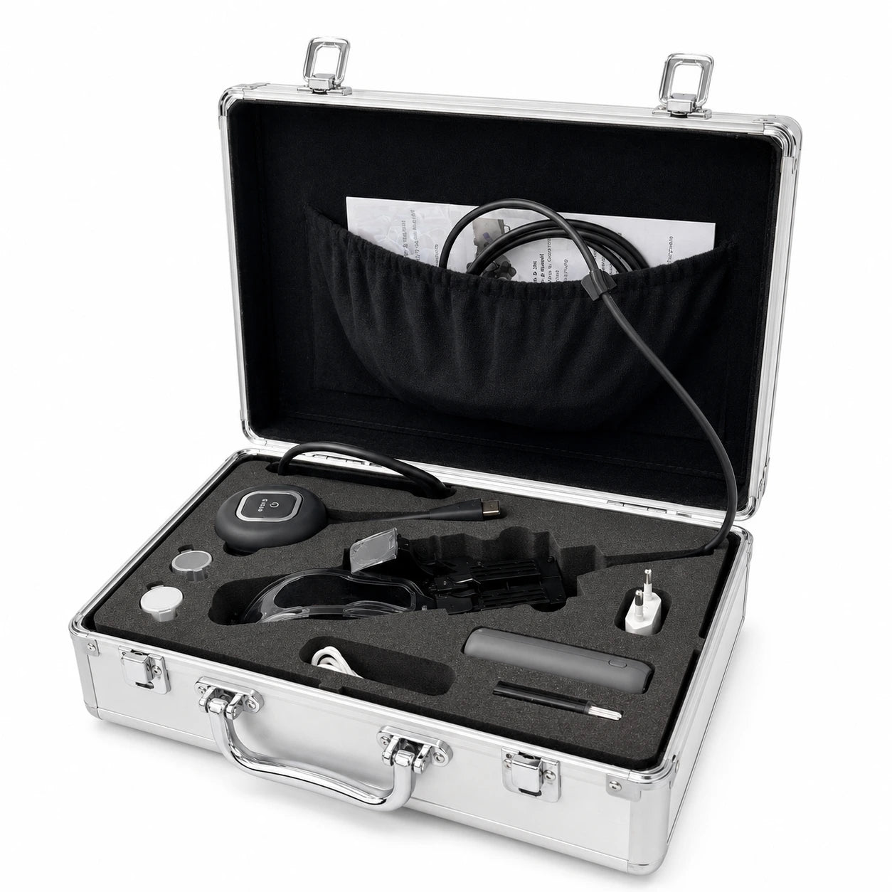 Complete Dr. Kim 4K headlamp camera system kit with camera head, receiver, battery, cables, and foot pedal