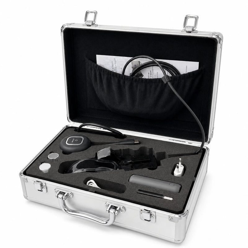 Complete Dr. Kim 4K headlamp camera system kit with camera head, receiver, battery, cables, and foot pedal
