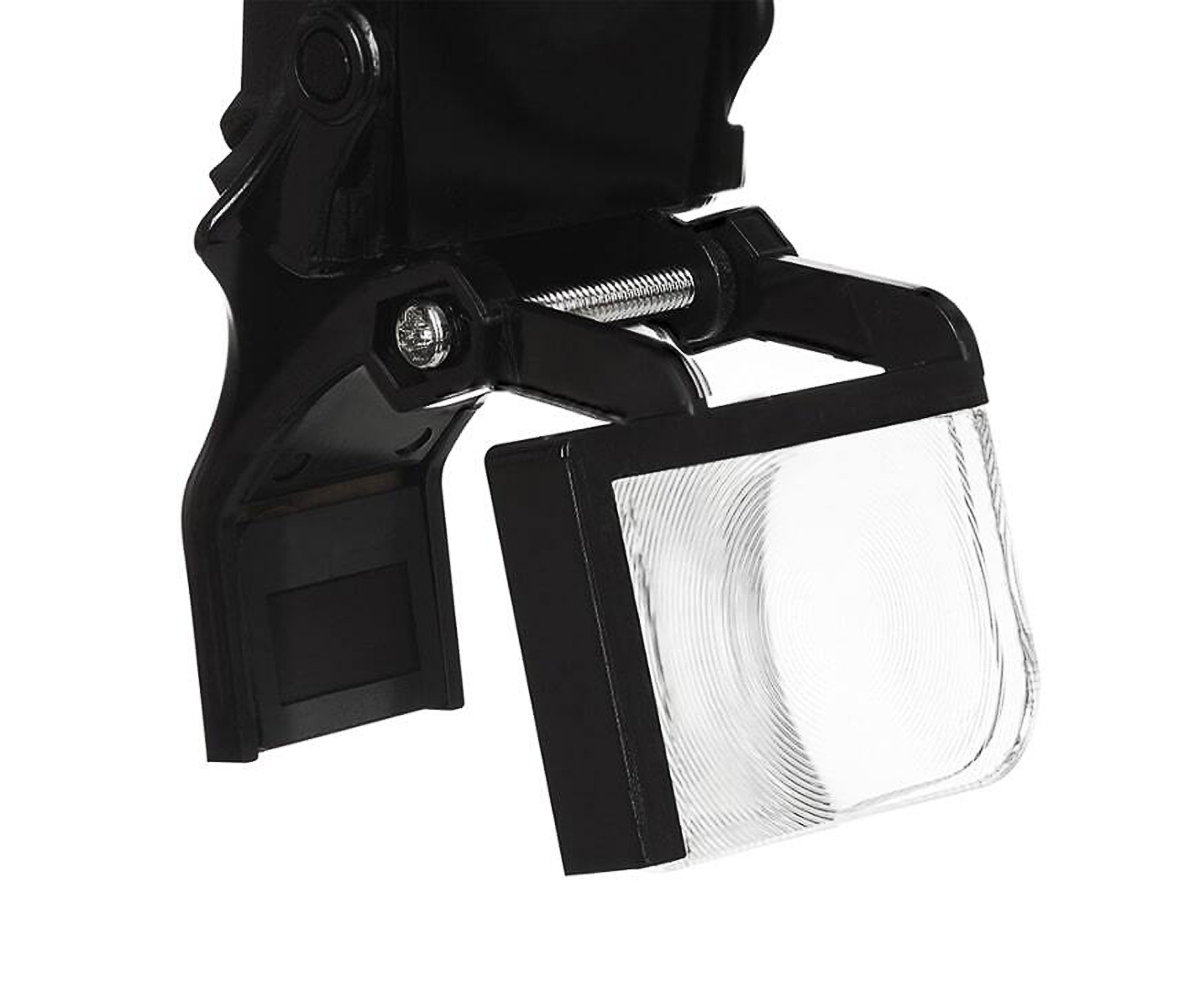 Flip-down OLED viewfinder attachment on Dr. Kim 4K headlamp camera system for real-time framing and positioning