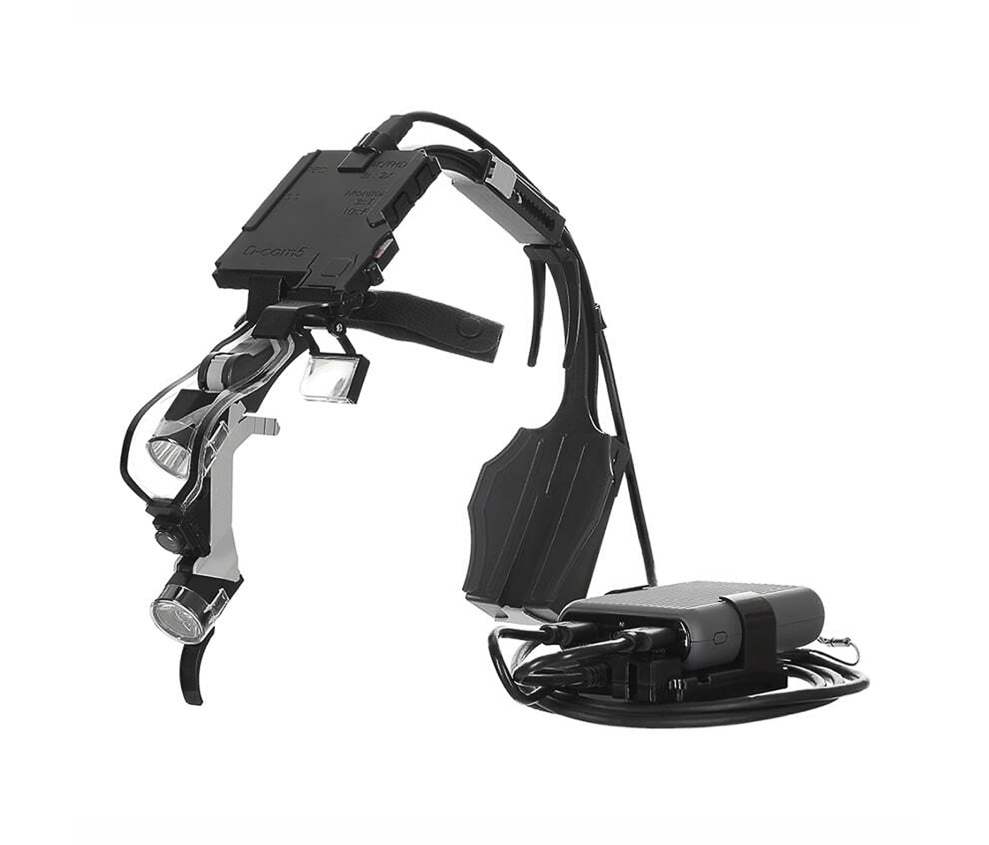 Dr. Kim 4K ViewFinder headlamp camera system with wireless transmitter and rechargeable battery mounted on clinical headlamp