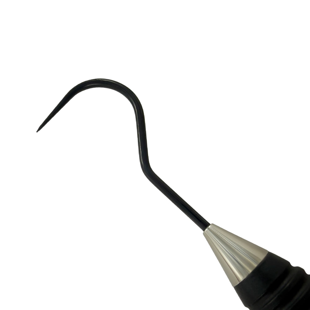 Macro close-up of EXP23 explorer tip on Black Edition periodontal instrument