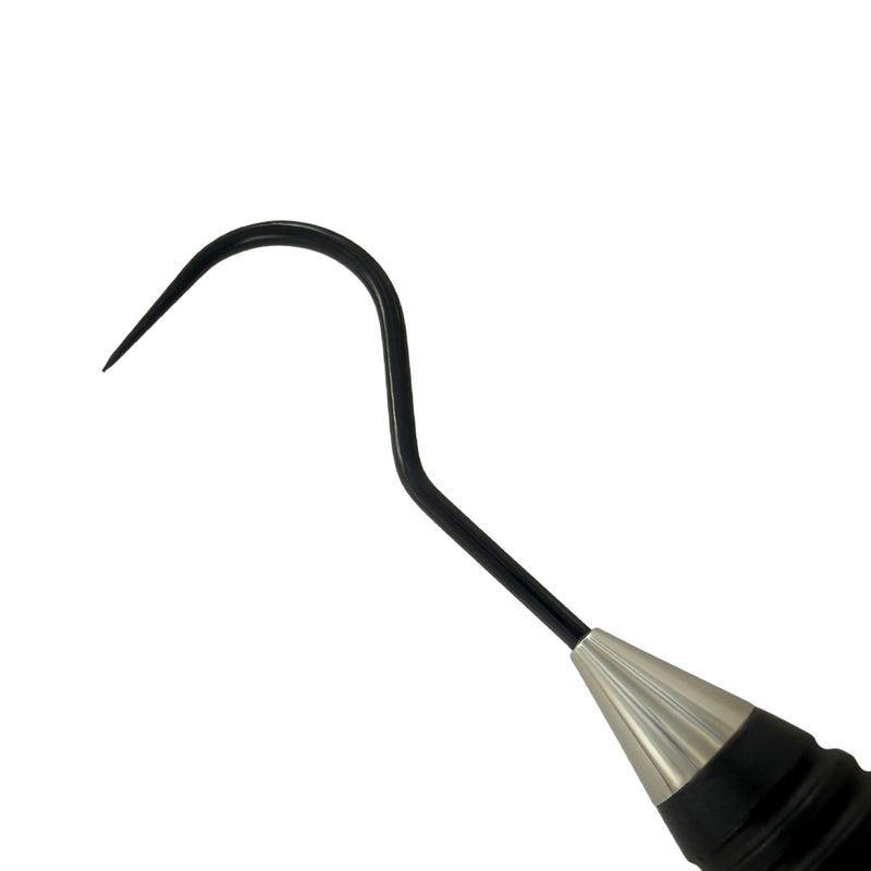 Macro close-up of EXP23 explorer tip on Black Edition periodontal instrument