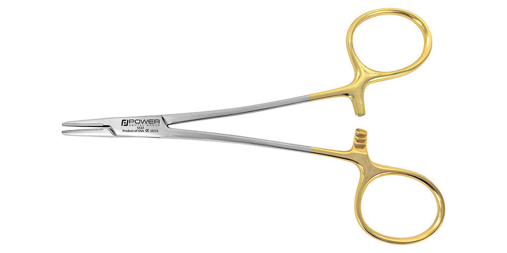 Alternate view of the 13 cm Halsey needle holder with gold-tone finger-ring handles, SKU 5512
