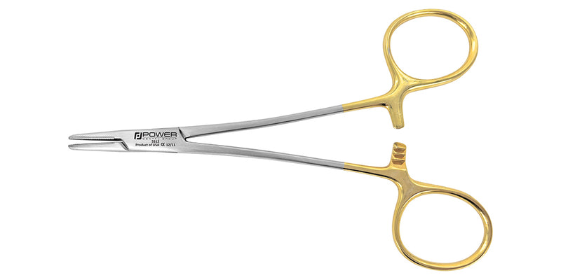 Alternate view of the 13 cm Halsey needle holder with gold-tone finger-ring handles, SKU 5512