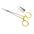Halsey straight needle holder, 5.1 in (13 cm), with fine jaws, tungsten carbide gripping surfaces and gold-tone handles, SKU 5512