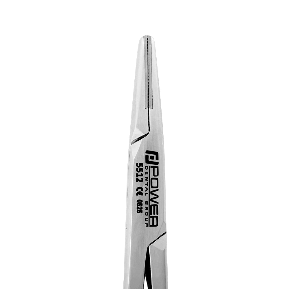 Macro detail of the serrated tungsten carbide gripping surfaces on Halsey needle holder, SKU 5512