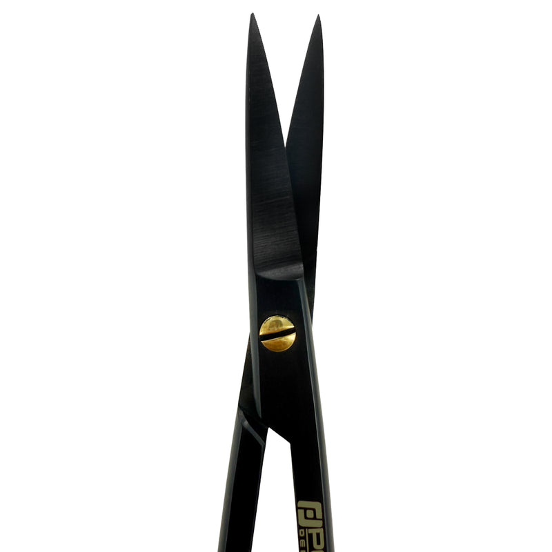 Blade close-up of straight black titanium Kelly Super Cut suture scissors