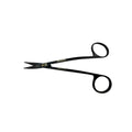Full instrument view of double-curved LaGrange Super Cut suture scissors with black titanium finish