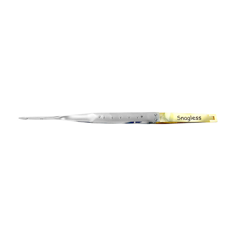 Side view of LASCHAL universal straight Castroviejo lock needle holder