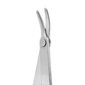 Close-up of blunt duckbill tips on LASCHAL SofTouch curved suture scissors