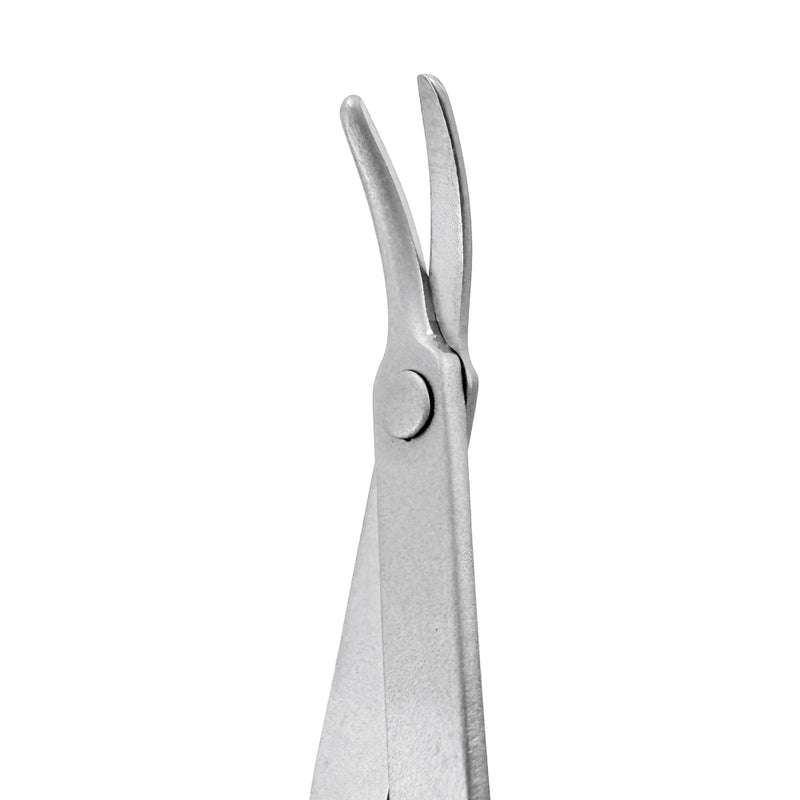 Close-up of blunt duckbill tips on LASCHAL SofTouch curved suture scissors