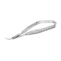 Angled view of LASCHAL SofTouch suture scissors with round Castroviejo-style handle