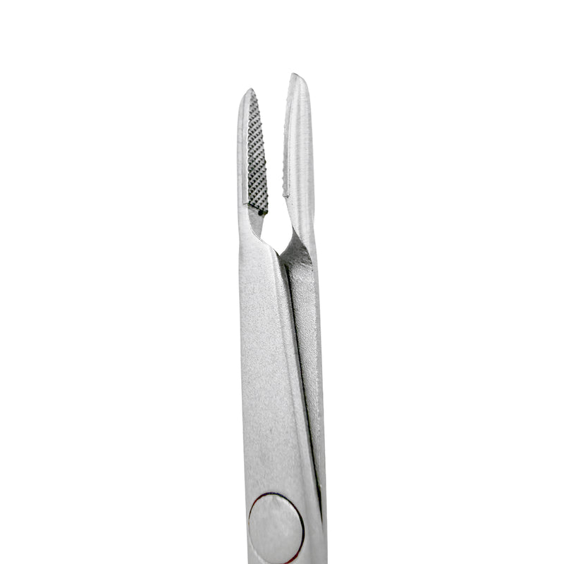 Close-up of straight tungsten carbide tips on LASCHAL Thumlok needle holder