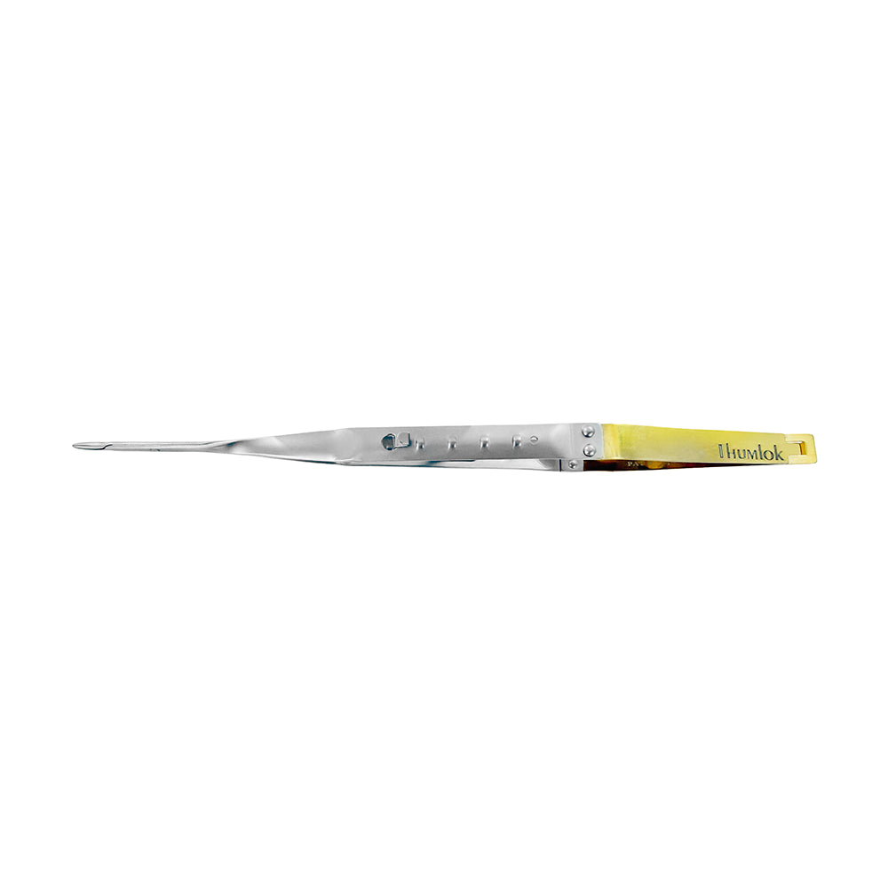 Side view of LASCHAL universal straight Thumlok needle holder, 18 cm