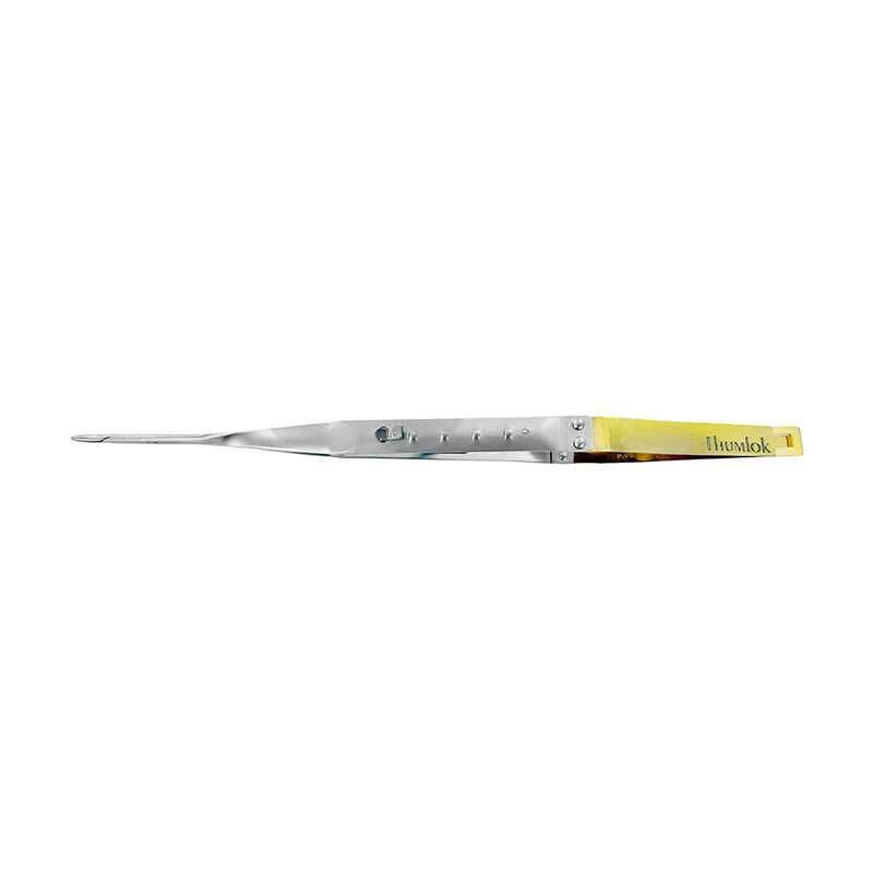 Side view of LASCHAL universal straight Thumlok needle holder, 18 cm