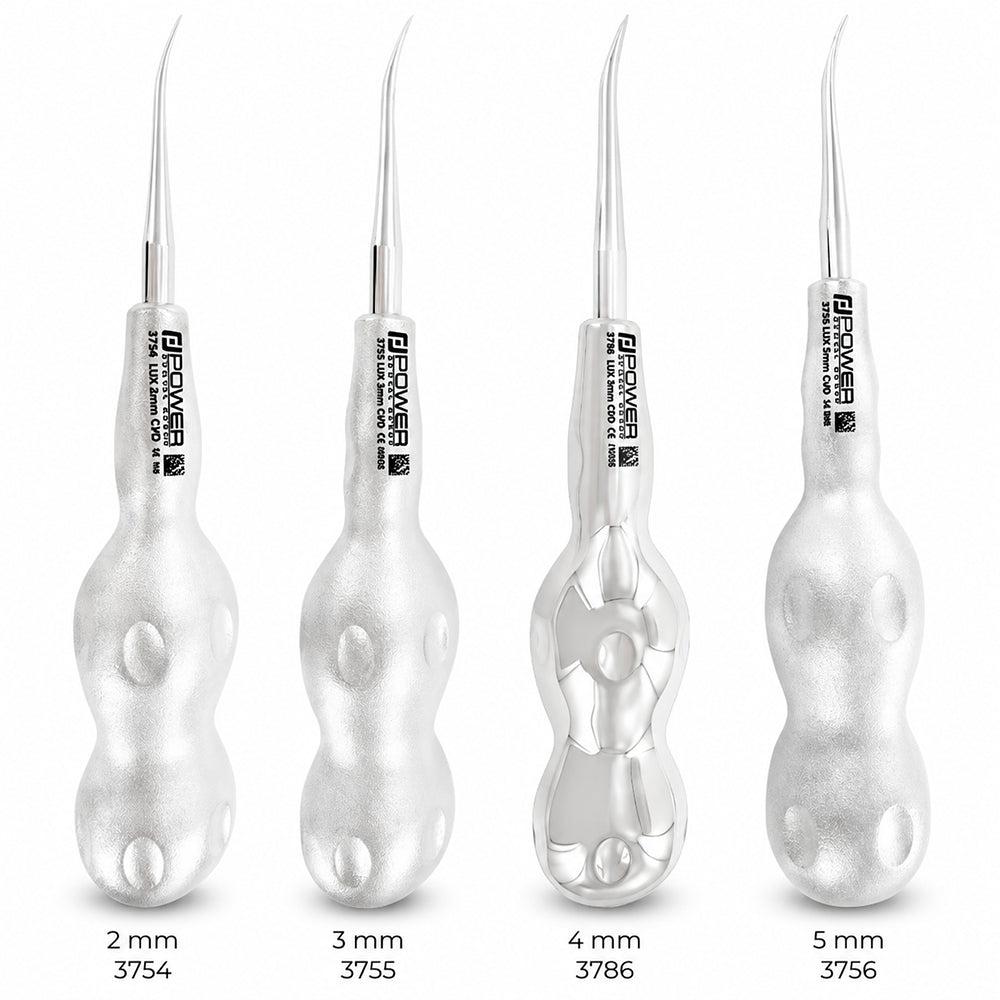 Luxator Kit – Curved Luxators 2 mm, 3 mm, 4 mm, and 5 mm Front View