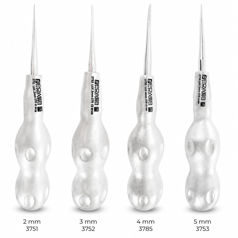 Luxator Kit – Straight Luxators 2 mm, 3 mm, 4 mm, and 5 mm Front View