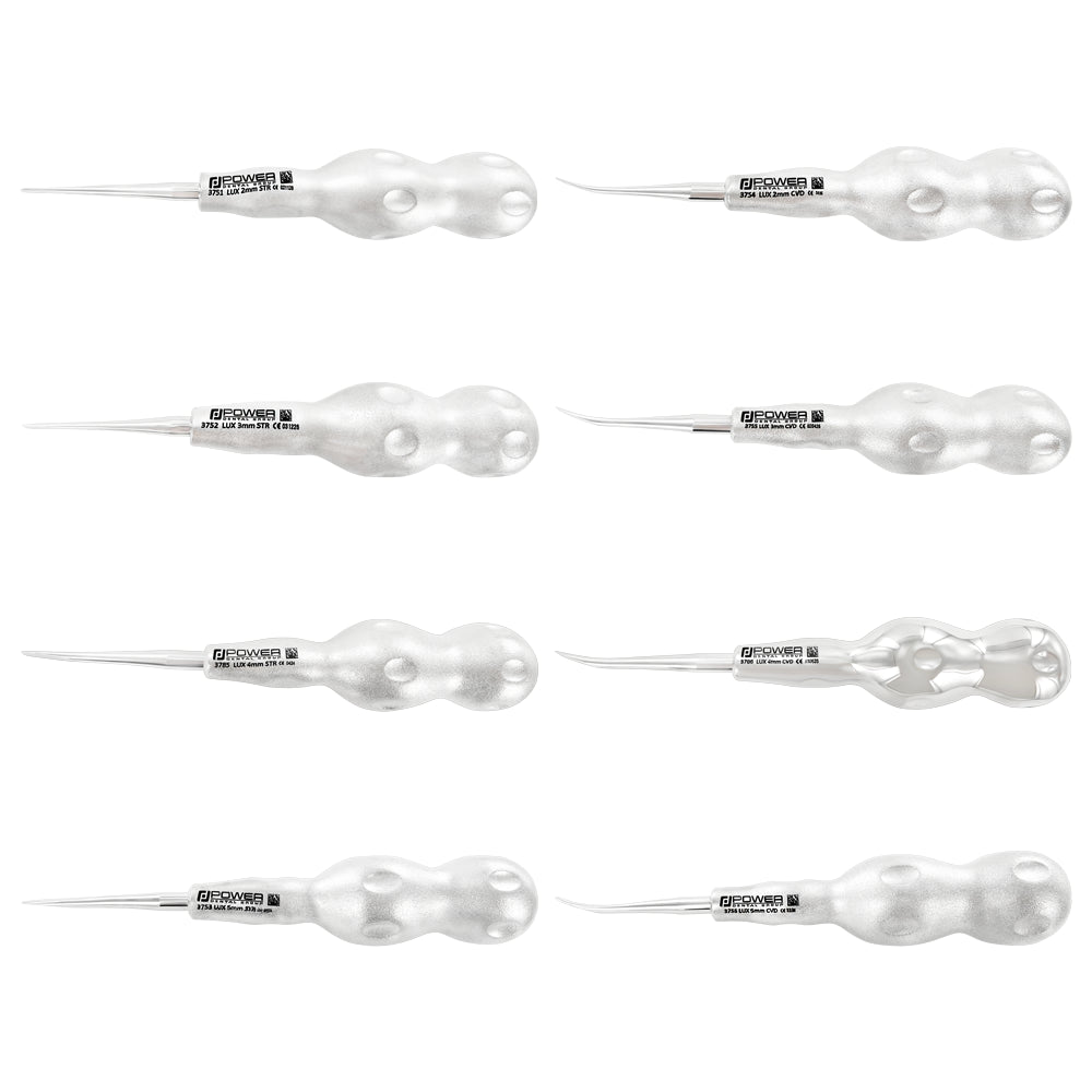 Luxator Kit – Straight and Curved 2–5 mm, Set of 8, Full Instrument Overview