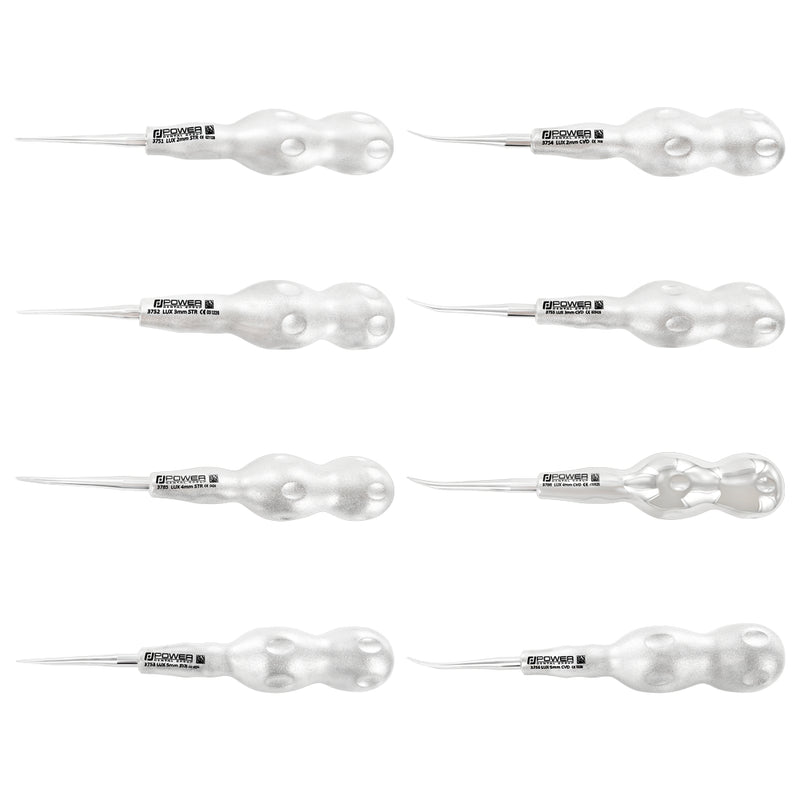 Luxator Kit – Straight and Curved 2–5 mm, Set of 8, Full Instrument Overview