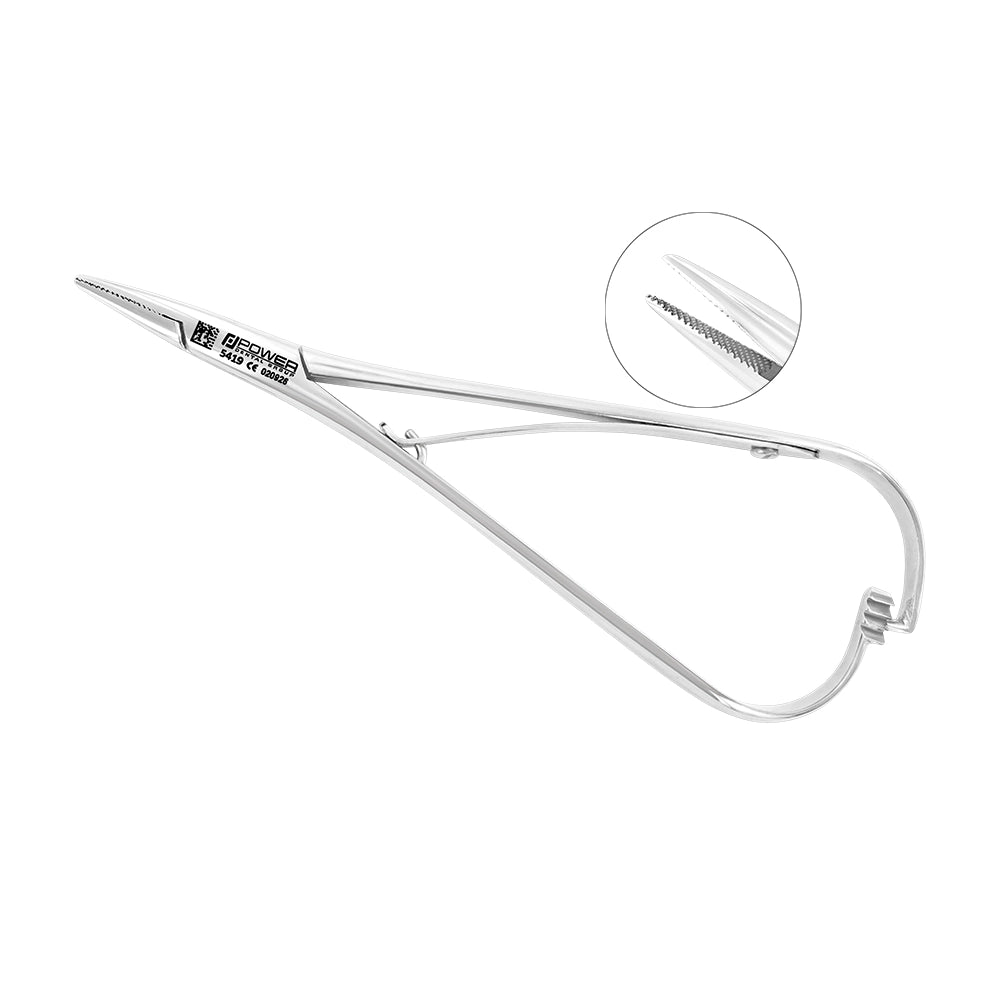 Mathieu straight thin-tip needle holder, 14 cm, with high-polished stainless steel spring handle, SKU 5419