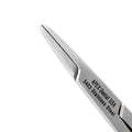 Macro detail of the serrated jaws on the straight Mayo-Hegar needle holder, SKU 5403W