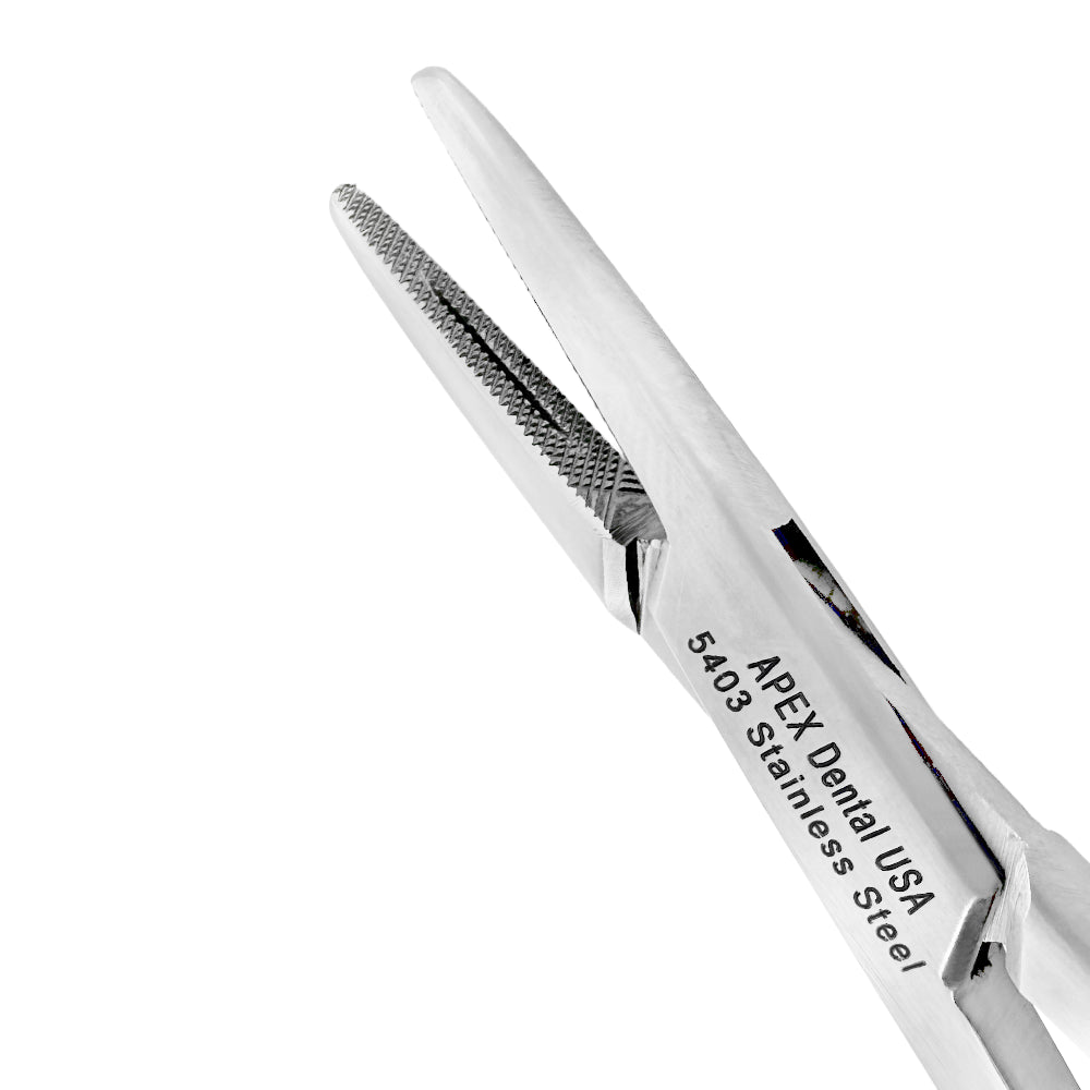 Close-up detail of the straight Mayo-Hegar needle holder, 6.5 in (16.5 cm), SKU 5403W