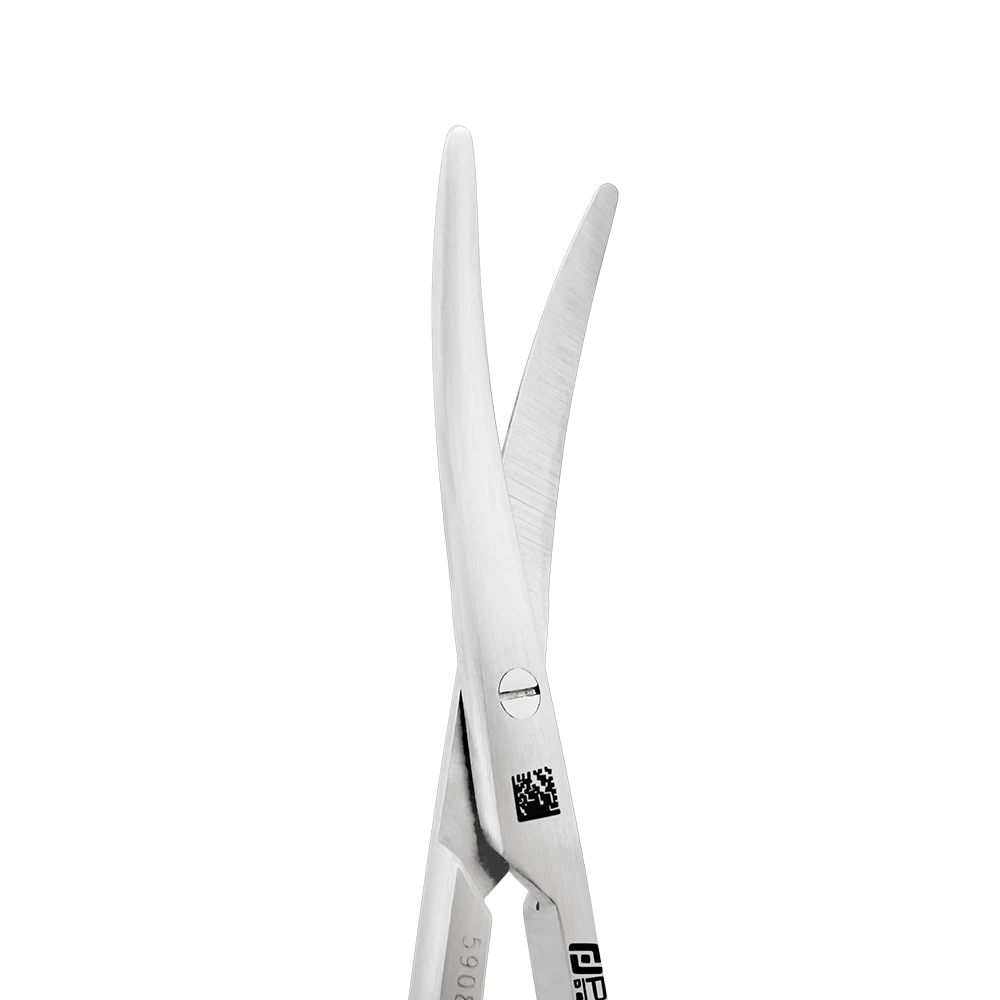 Close-up of curved Metzenbaum scissors blades for controlled soft-tissue cutting