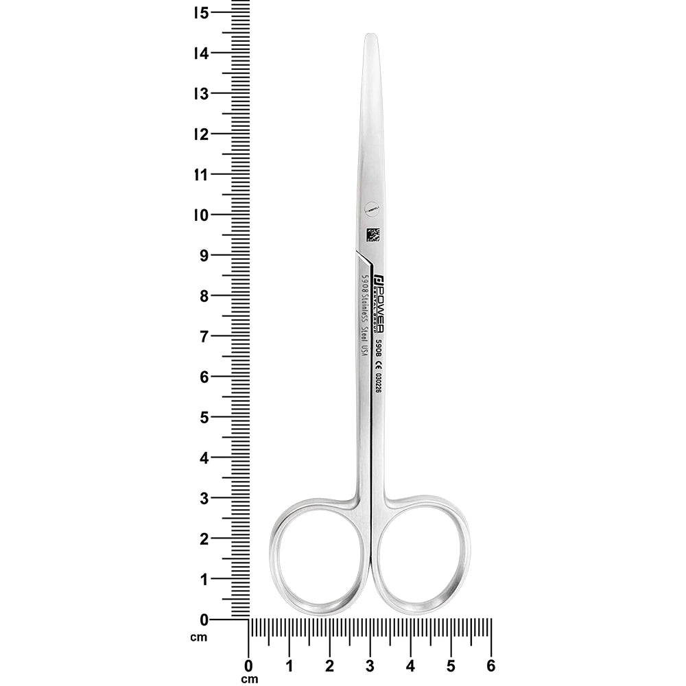 Metzenbaum Scissors – Straight, 5.7 in (14.5 cm), shown with measurement scale