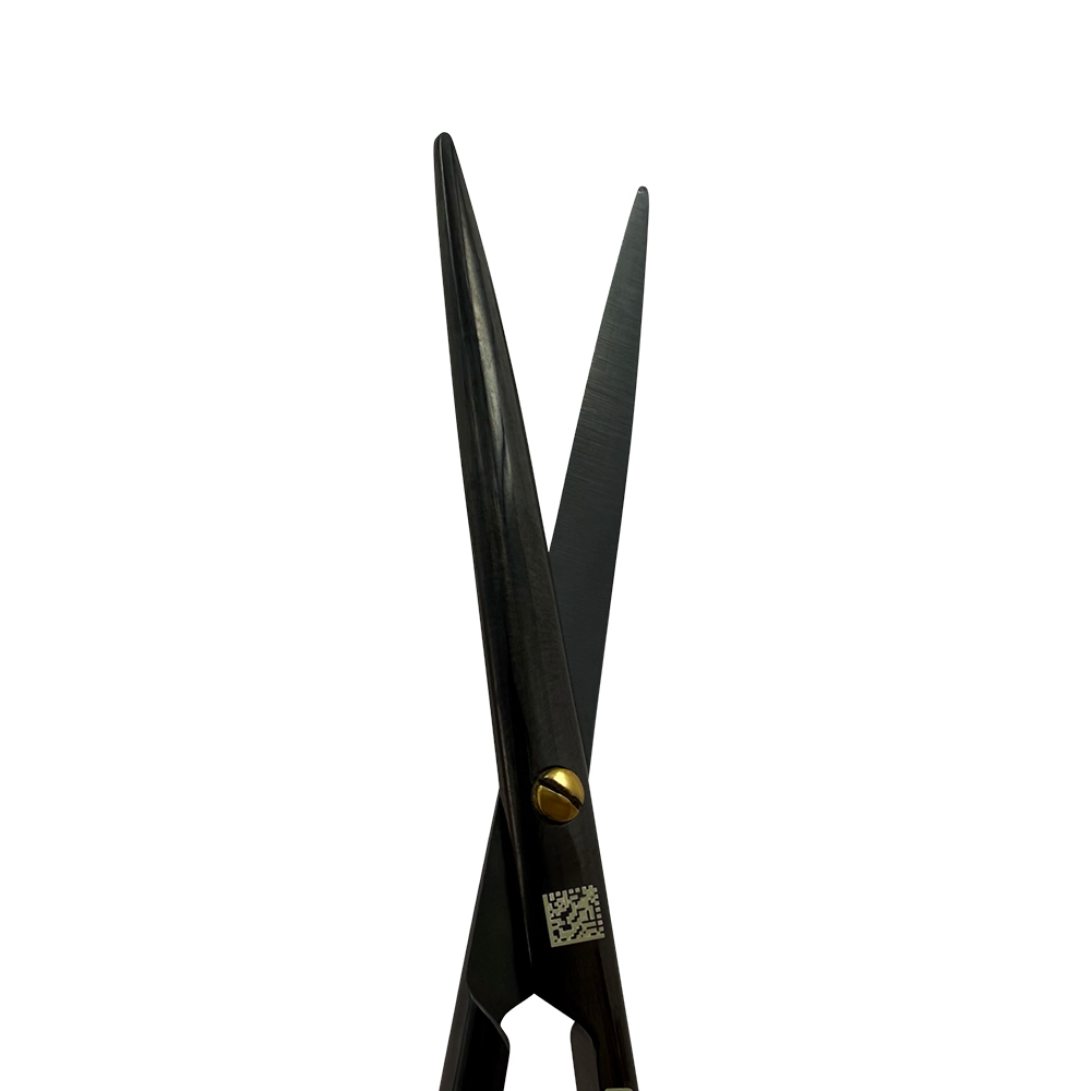 Close-up of black titanium Metzenbaum Super Cut suture scissors blades