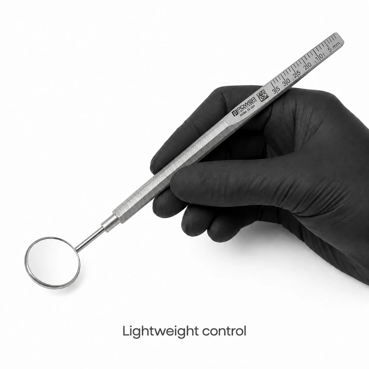 Mirror Handle – Thin Octagon, Ø6 mm shown in black-gloved hand for lightweight control
