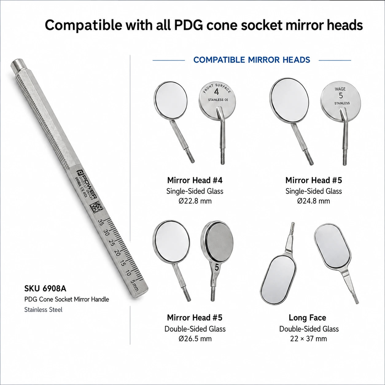 Mirror Handle – Thin Octagon compatible with PDG cone socket mirror heads