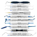 Full instrument layout of Misch Implant Institute periodontal and implant surgical kit including probes, periotomes, elevators and scissors