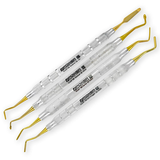 NB Composite Instrument Kit, Titanium – Set of 4 with four restorative composite instruments on white background