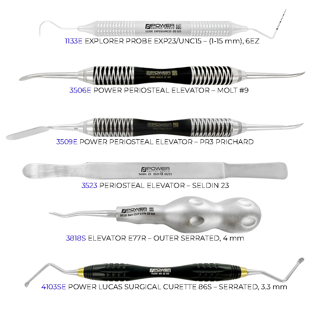 ORCAA Symposium Kit – instrument list with elevators and curettes