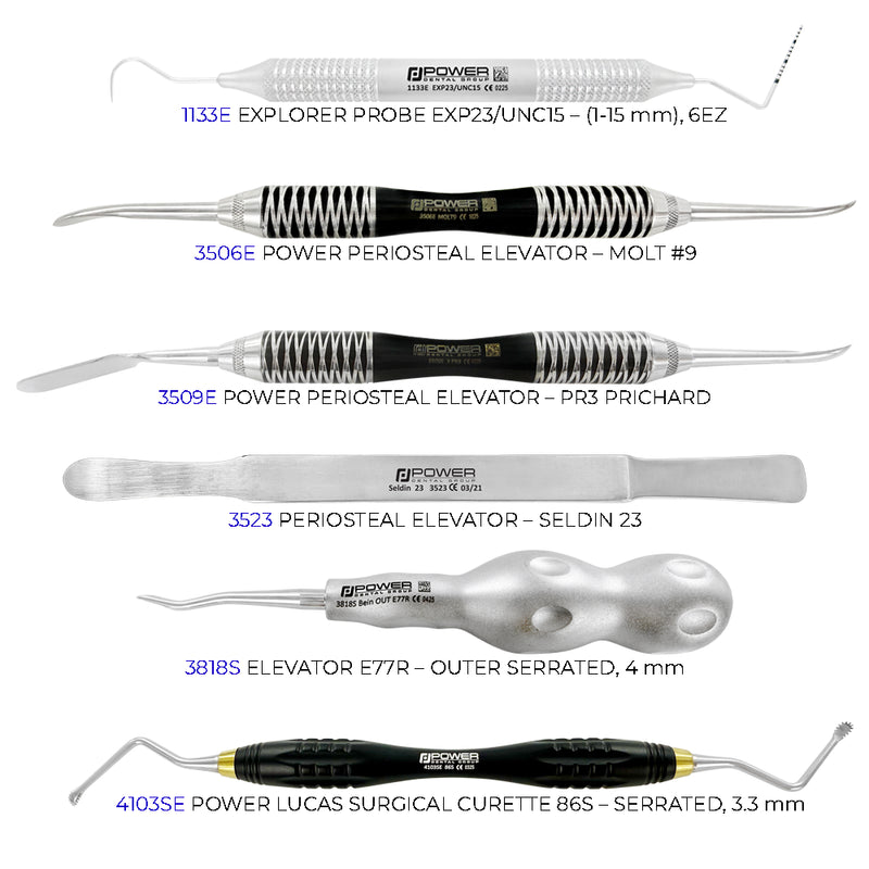 ORCAA Symposium Kit – instrument list with elevators and curettes
