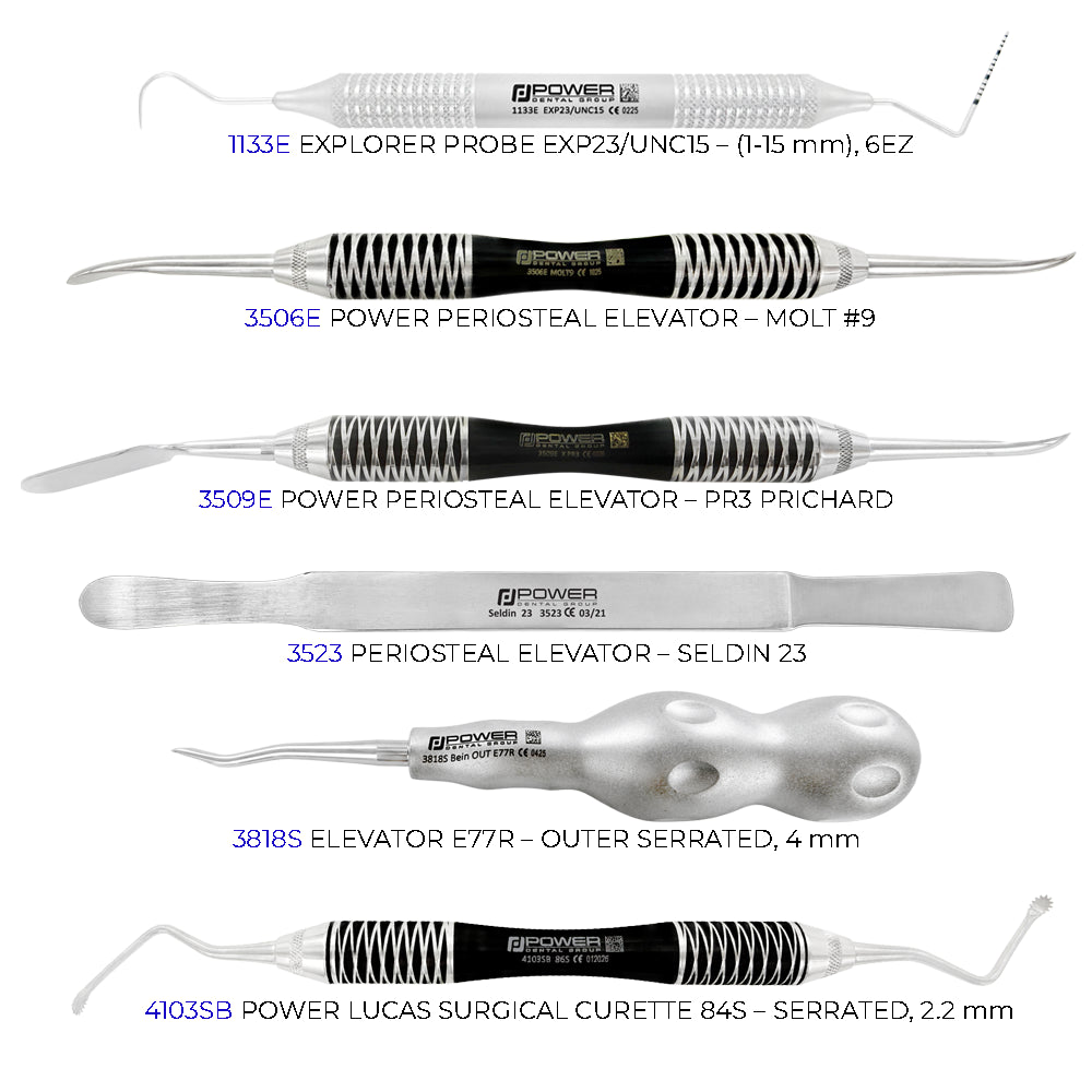 ORCAA Symposium Kit – instrument list with elevators and curettes