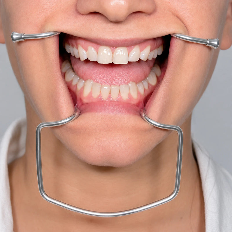 Orringer Hands-Free Dental Retractor in clinical use providing hands-free lip and soft-tissue retraction for improved oral access