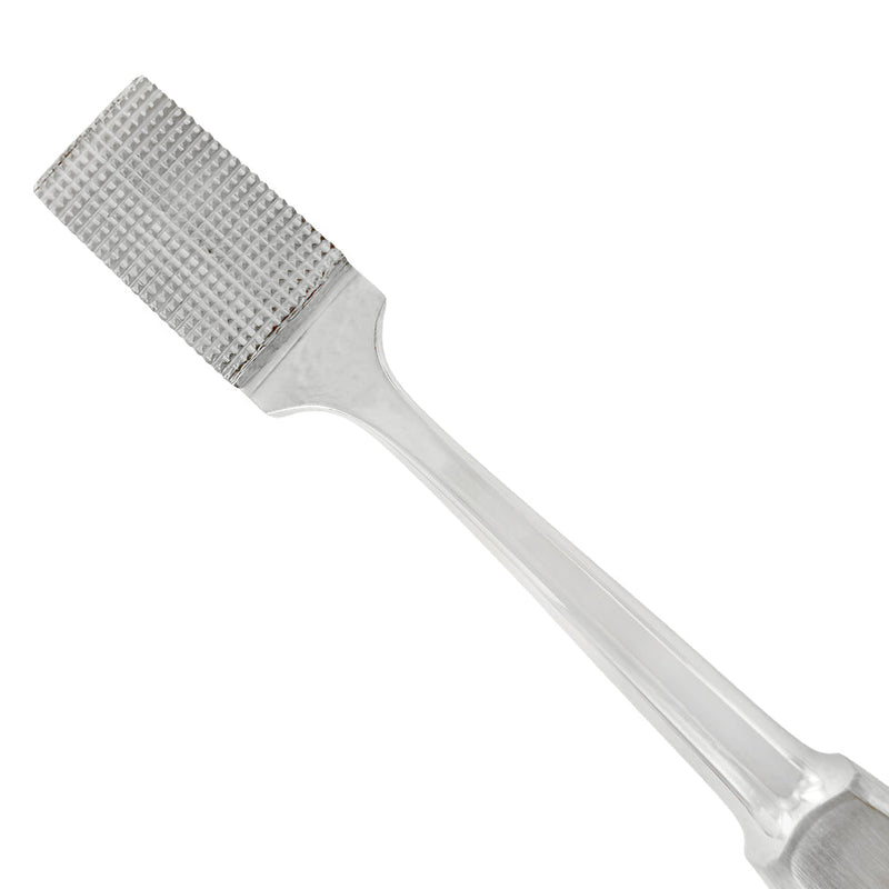 Close-up of serrated working surface on orthodontic band setter